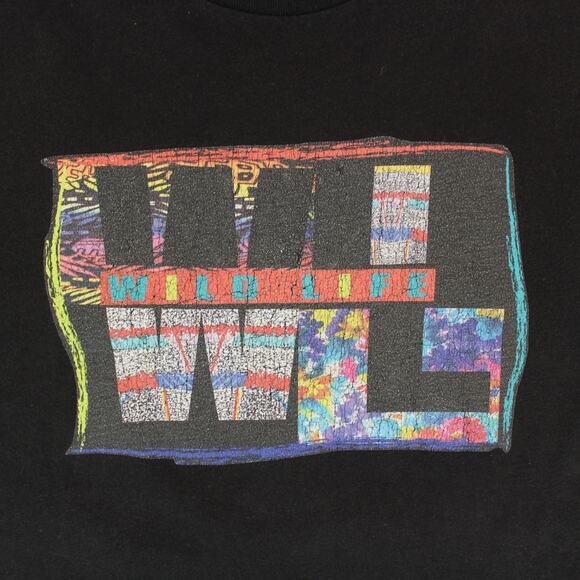 WILD LIFE T-Shirt Large Faded Black Next Level Y2K Loot Crate - Picture 2 of 4